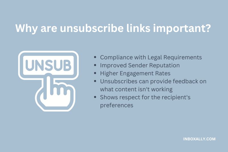 Slide presenting importance of unsubscribe links in how to send mass emails, listing benefits 