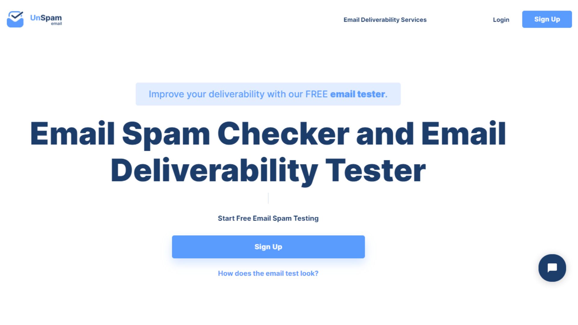 Webpage offering an email spam checker and deliverability tester service