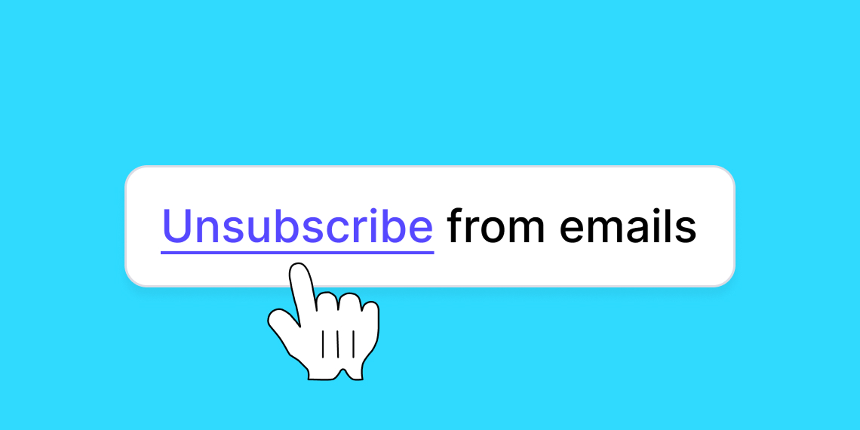 A hand cursor is pointing at a hyperlink text that reads "Unsubscribe from emails" against a blue background, helping you Spam-Proof Your Emails 