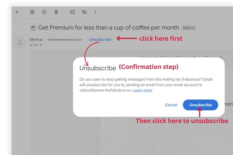 Simple guide to unsubscribing from an email list. Start by clicking "Unsubscribe," then confirm your intention with one more click on the pop-up. Follow this straightforward process to easily meet the unsubscribe requirement and manage your inbox preferences efficiently.