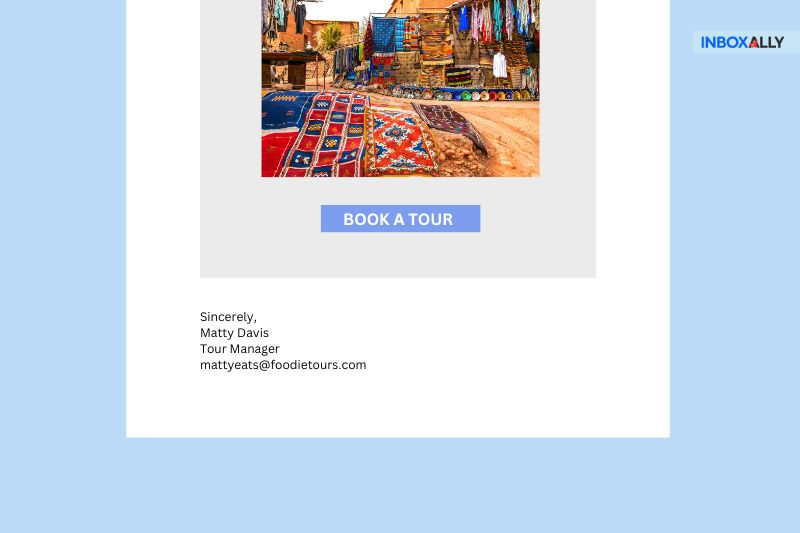 Image of an outdoor market display with colorful rugs and textiles hanging, optimized to capture your interest. A "Book a Tour" button is prominently featured below the image to drive results and enhance your experience.